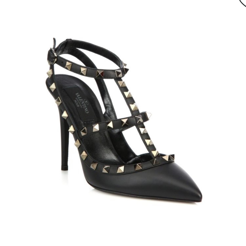 Valentino Rockstud Noir Leather Ankle Strap Pumps